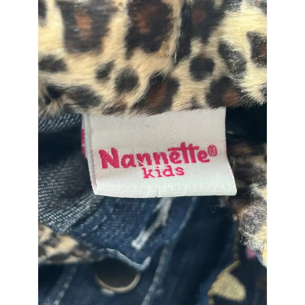 Nanette Kids sz 12 mth Dark denim jacket leopard collar embroidered cat face